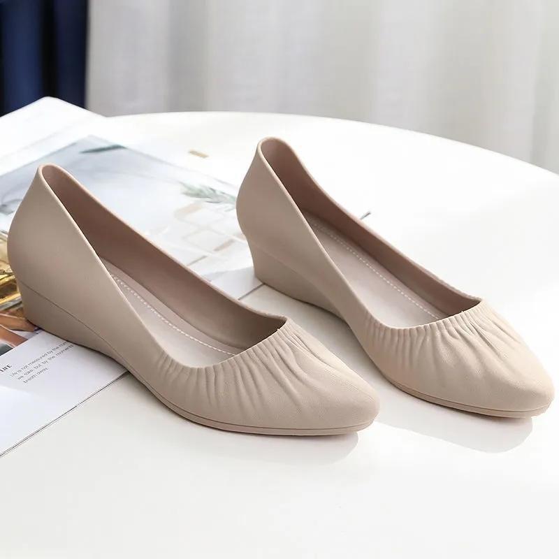 Cheese Shoes Antislip regenschoenen Dames zomer ondiepe mond waterdichte schoenen Antislip overschoenen Koreaanse werkschoenen Leren schoenen 36 beige