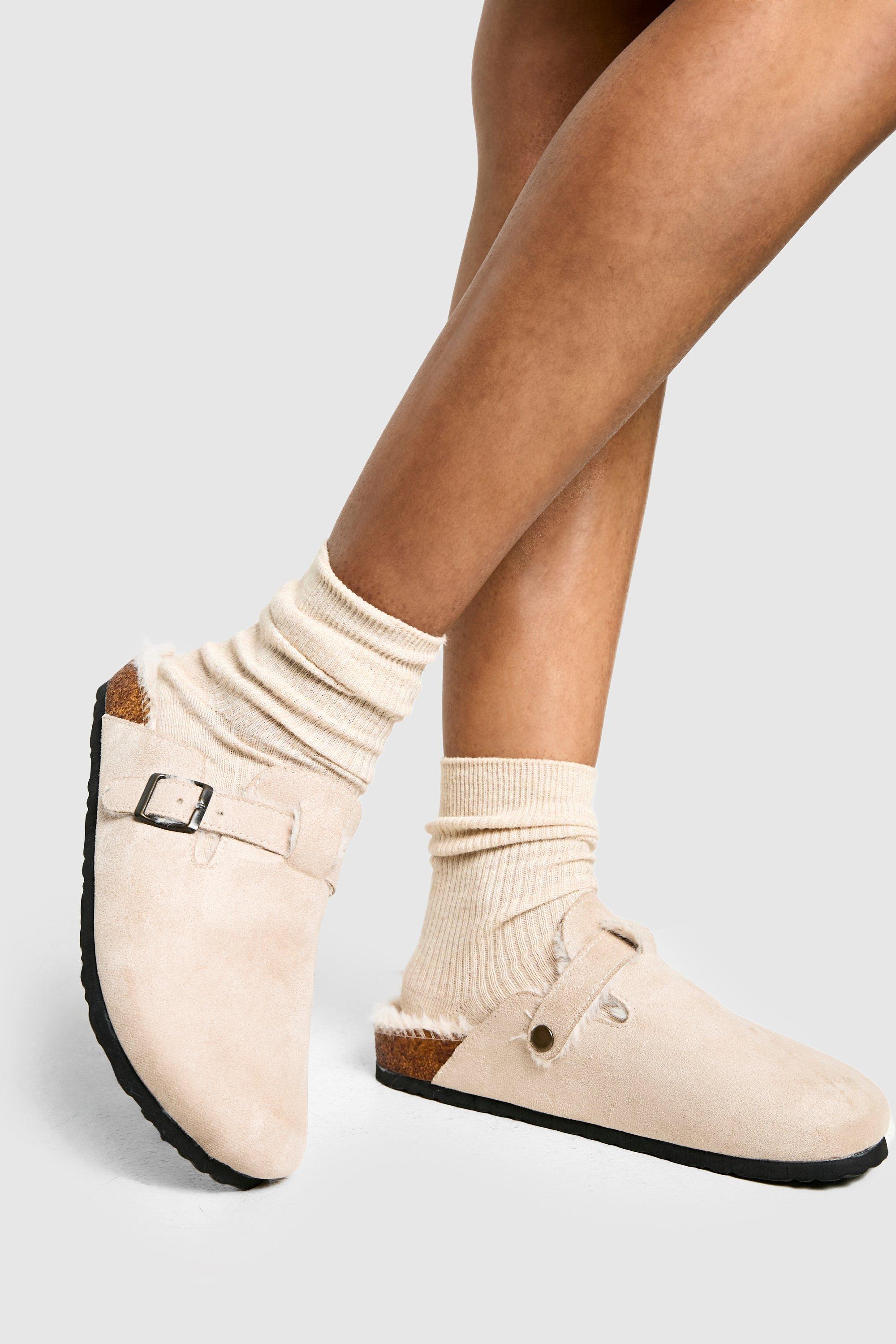 Boohoo Gesloten Klompen Met Bont Voering, Beige