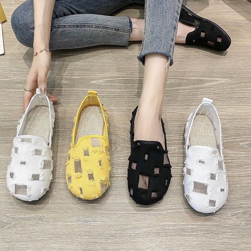 Tringa Vrouwen zomer ademende mesh flats schoenen, zachte Espadrilles flats, nieuwe slip on schoenen loafer voor vrouwen 39 wit