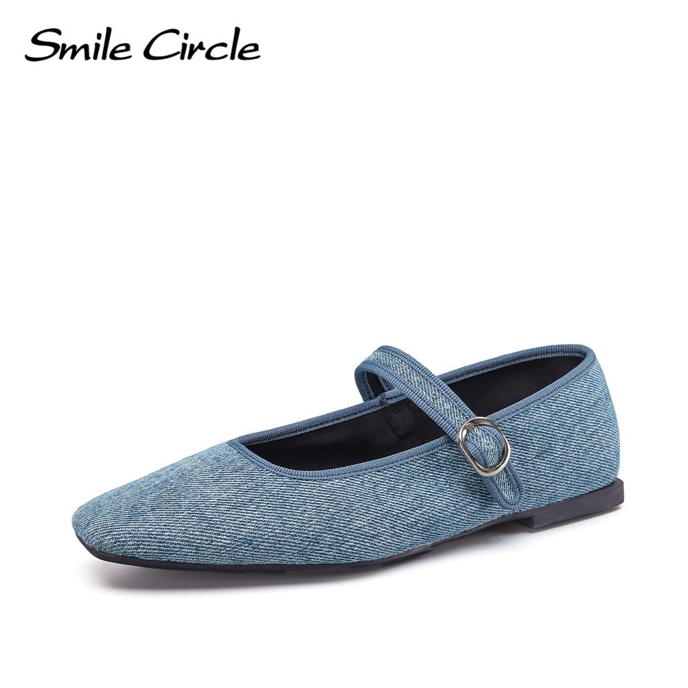 Smile Circle Mary Jane Dames Ballet Flats Schoenen Denim Comfortabele Zachte Ronde Neus Platte Schoenen voor Dames 36 blauw