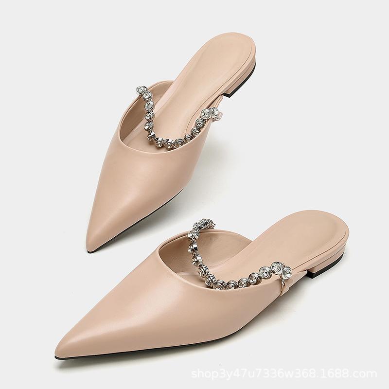 Meotina Vrouwen Muilezels Puntschoen Flats Kristal Effen Beknopt Merkontwerp Dames Mode Casual Schoenen Zomer Zilver Zwart Naakt 40 35 nude