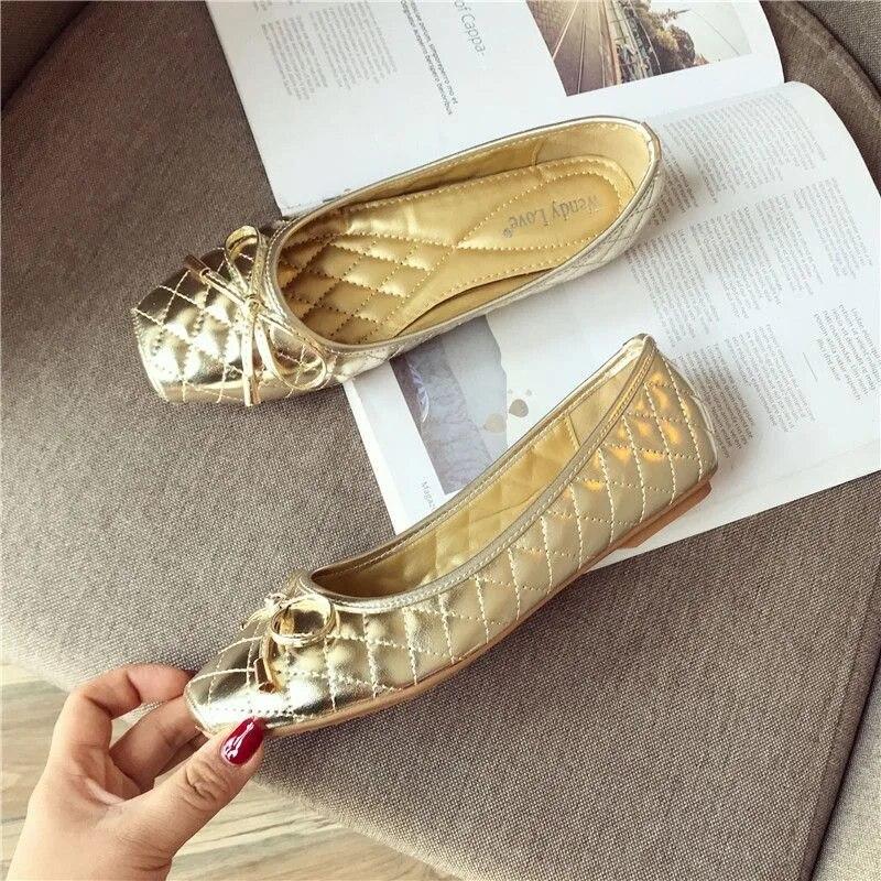 YUYAN Happy Hour 2024 Lente Zomer Schoenen Vrouwen Flats Vierkante Neus Dames Merk Schoenen Mode Ballet Flats Zwart Goud Zacht Plus Size 41 35 zwart