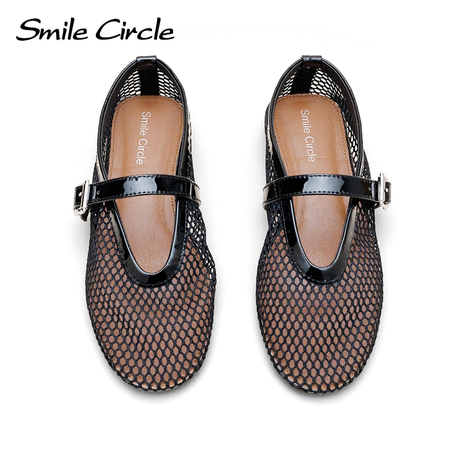 Smile Circle Fishnet Ballerina's Dames Mary Jane Sexy Mesh Flats Schoenen Dames Zomer Sandalen Alaia Stijl 36 zwart