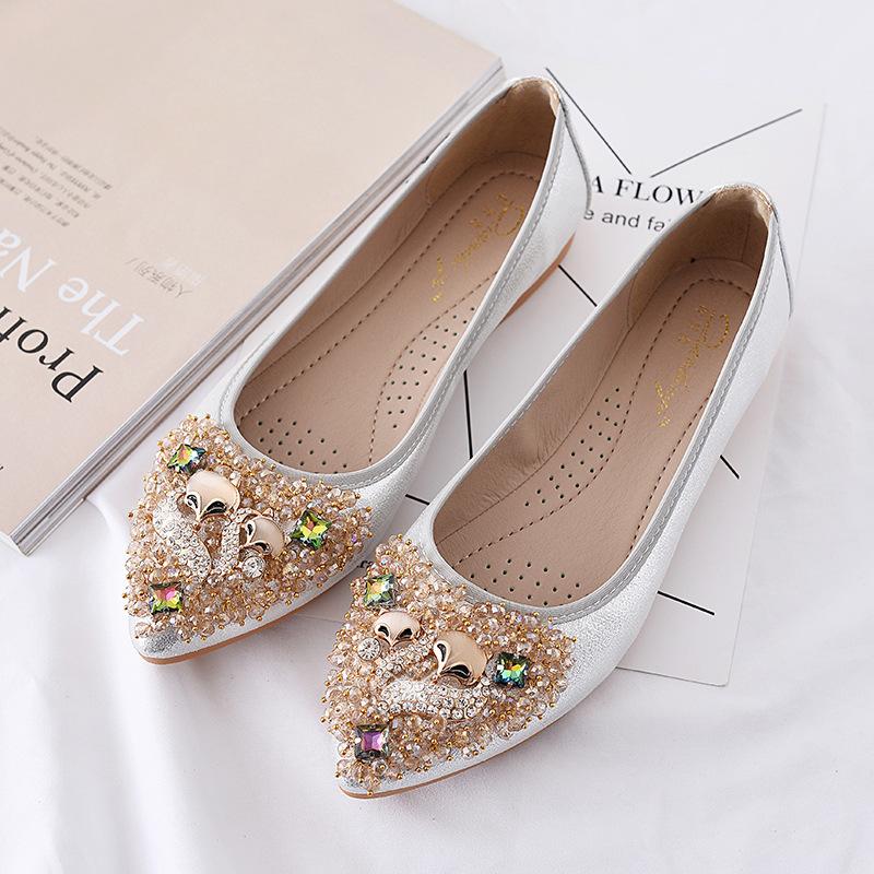 Taremid Vrouw Plus Size Kristal Platte Schoenen Comfortabele Strass Zachte Vlinderschoenen 34 goud