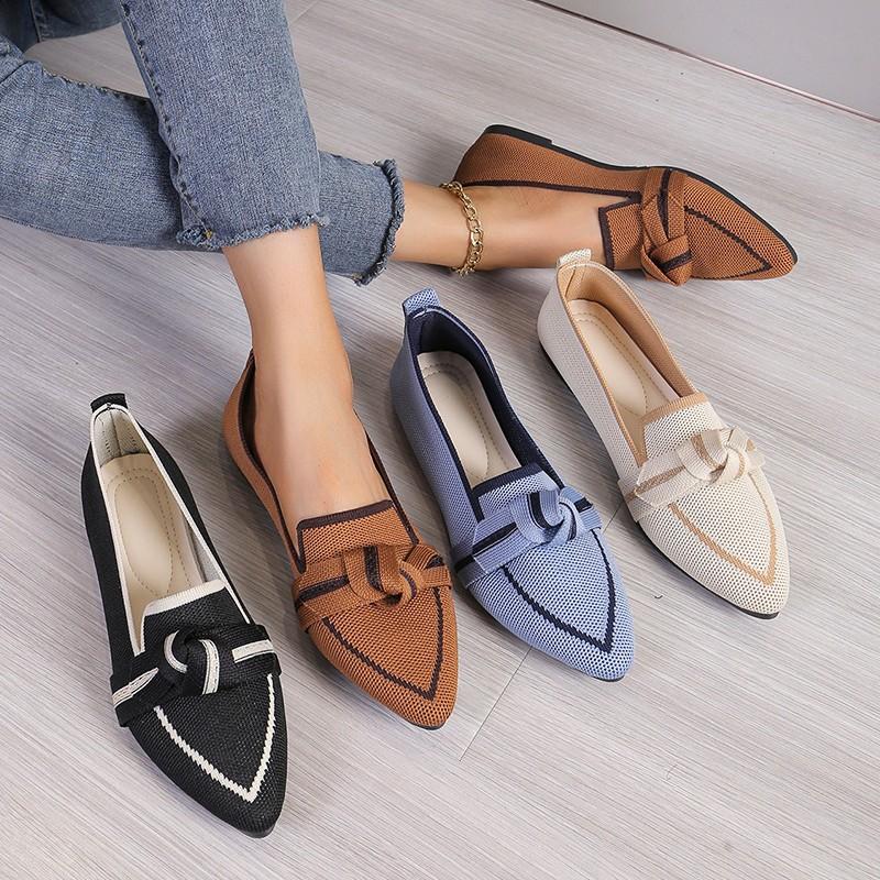 Boho berry Damesschoenen Loafers Ballerina's Puntige neus Blote voeten Slip-on Casual Lage hak Luxe merk Damesschoen in vlinder 36 beige