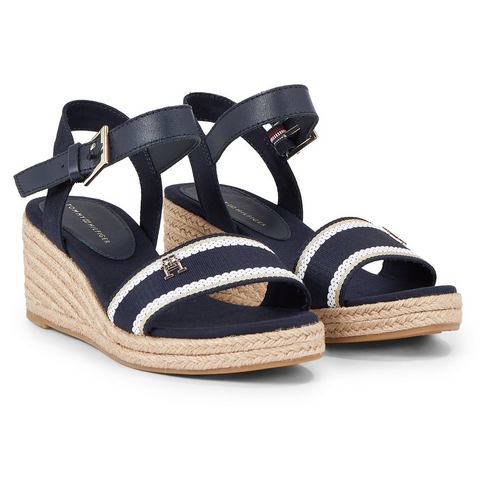 Tommy Hilfiger Sleehaksandaaltjes WEBBING WEDGE SANDAL zomerschoen, sandaal, keilhak, met verstelbare gesp