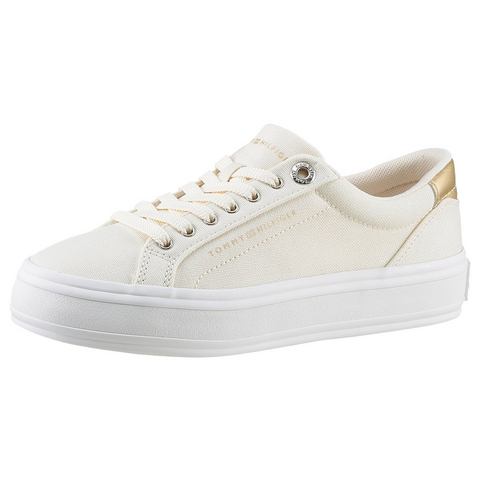 Tommy Hilfiger Plateausneakers ESSENTIAL VULC CANVAS SNEAKER Contrastafwerking in metalliclook, vrijetijdsschoen, halfschoen, veterschoen