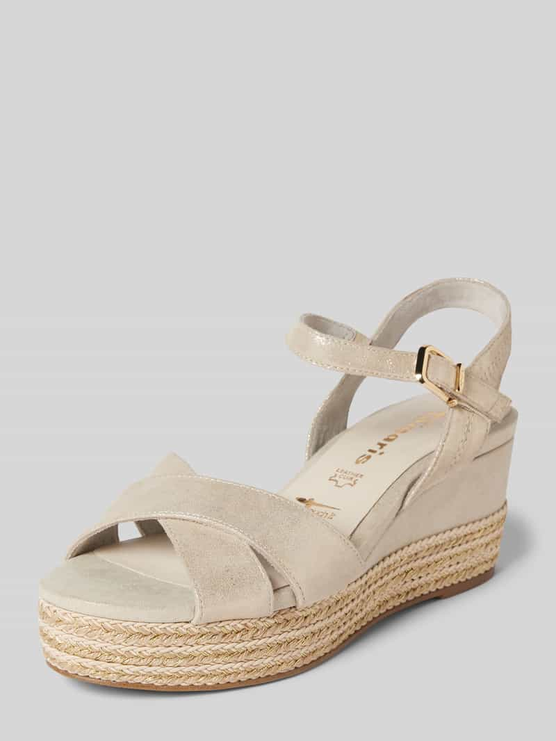 Tamaris Leren wedges in gevlochten look