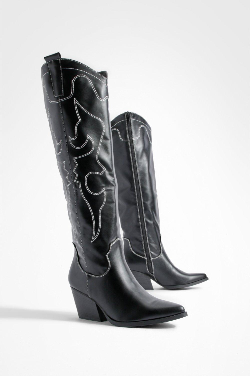 Boohoo Cowboylaarzen Met Stiksels, Black