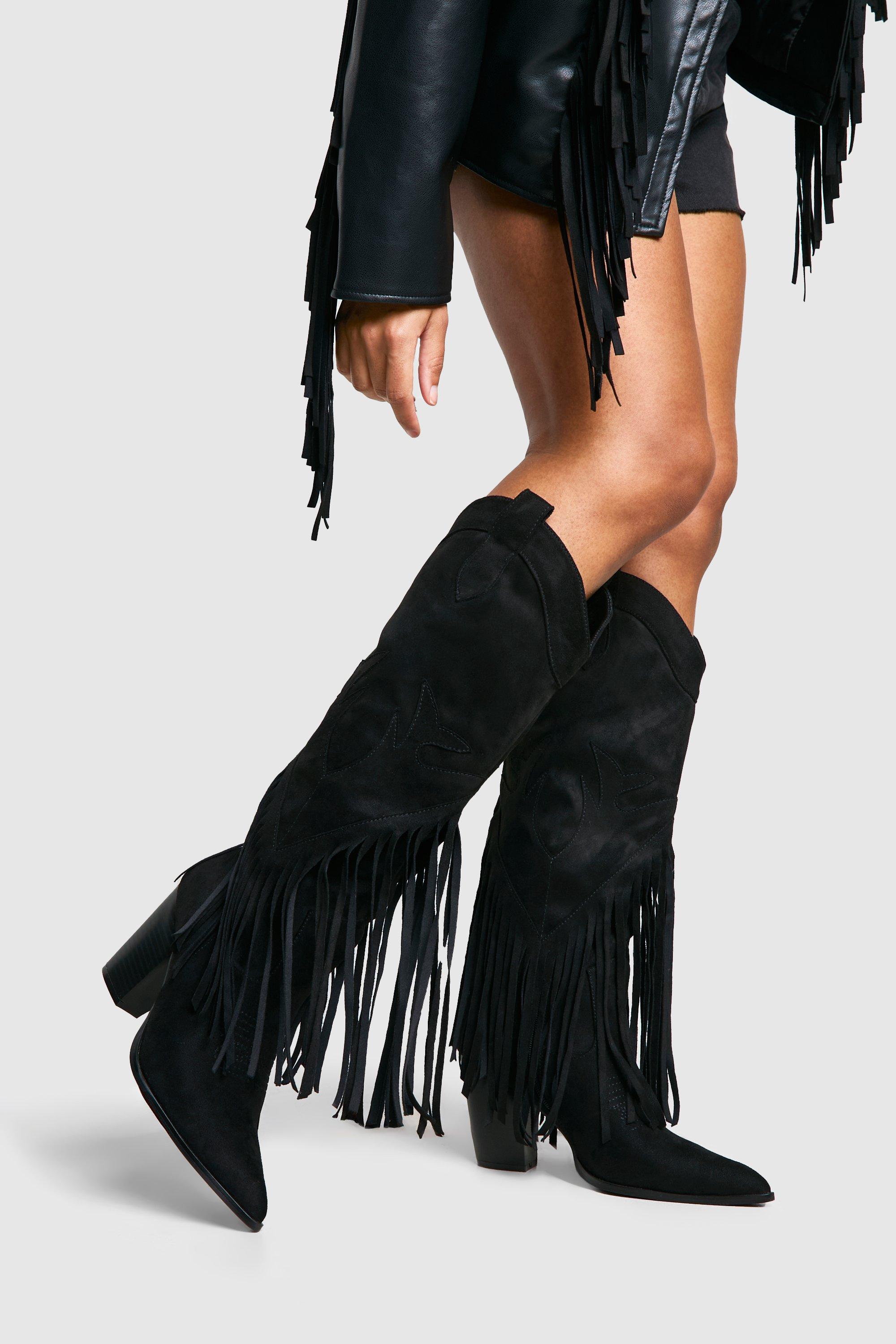 Boohoo Western Cowboylaarzen Met Kwastjes, Black