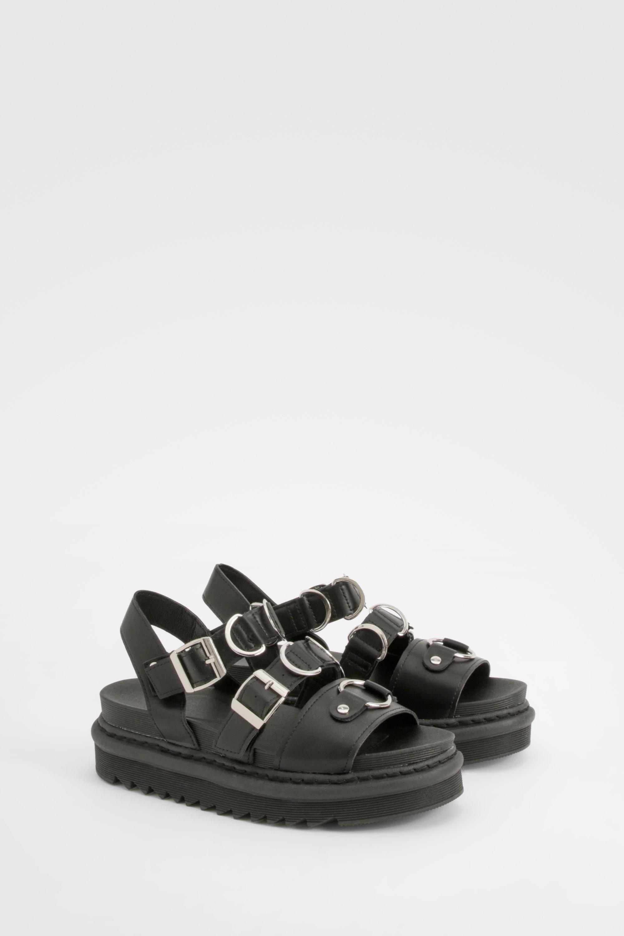 Boohoo Dad Sandalen Met Dikke Gesp, Dubbele Bandjes En Plateauzool, Black