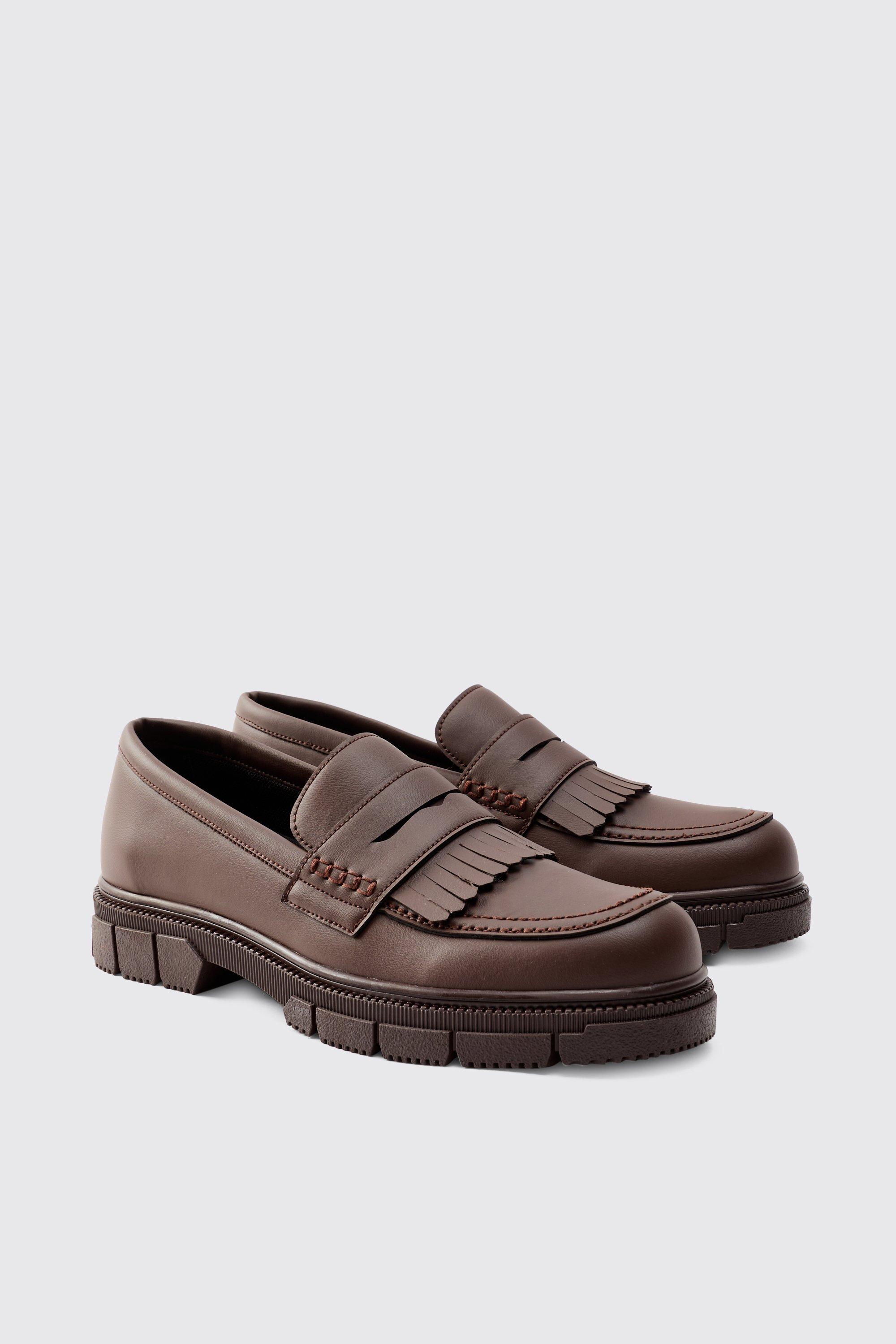 Boohoo Bruine Pu Loafers Met Dikke Zolen En Kwastjes, Brown