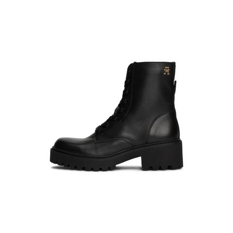 Tommy Hilfiger Veterlaarsjes CHIC MID HEEL LEATHER LACE-UP blokhak, plateau, veterschoenen, chunkyboots met th-logo