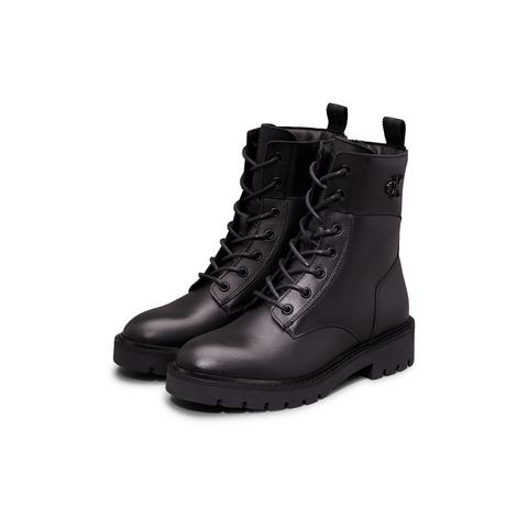 Calvin Klein Veterschoenen COMBAT BOOT MID ZIP LTH IN CALF blokhak, veterschoen, enkellaars met zij ck-sieraad