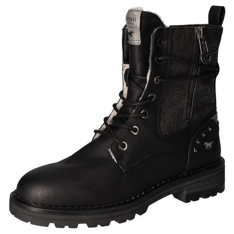 Mustang Shoes Winterlaarzen hakken, winter-enkellaars, veterschoenen, logo-opschriften