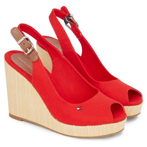 Tommy Hilfiger Sleehaksandaaltjes ICONIC ELENA SLING BACK WEDGE zomerschoen, sandaal, keilhak, met verstelbare gesp