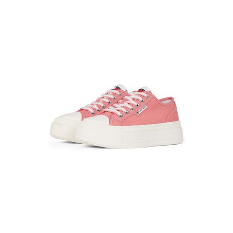 TOMMY JEANS Plateausneakers TJW FOXING FLATFORM SNEAKER LOW freizeitschoen, lage schoen, veterschoen met trendy contraststiksels