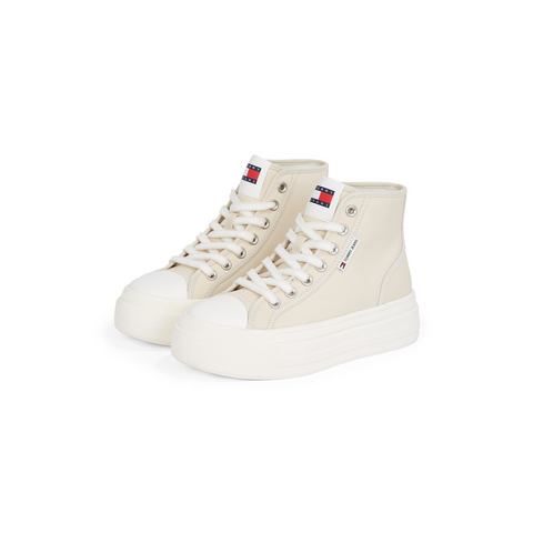 TOMMY JEANS Plateausneakers TJW FOXING FLATFORM SNEAKER HIGH freizeitschoen, veterschoenen, high top sneaker met contraststiksels