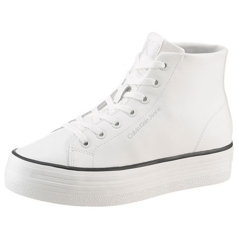 Calvin Klein Plateausneakers BOLD VULC FLATF MID LTH IN high top sneaker, veterschoenen met ck-logo op de hak