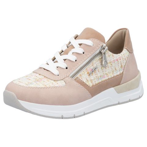 Rieker Sneakers met sleehak lage schoen, freizeitschoen, casual veterschoen in materialenmix