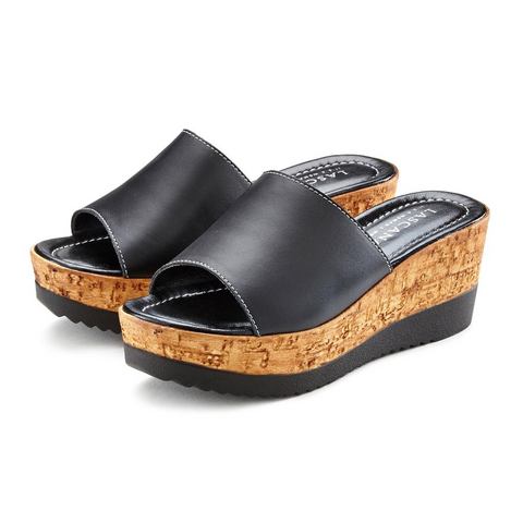 Lascana Slippers Mule, sandaal, open schoen van leer met sleehak