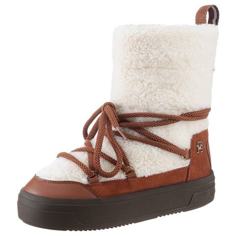 Tommy Hilfiger Snowboots LACE-UP FAUX SHEARLING SNOWBOOT , plateau, winterlaarzen, sneeuwlaarzen met opgezette veters