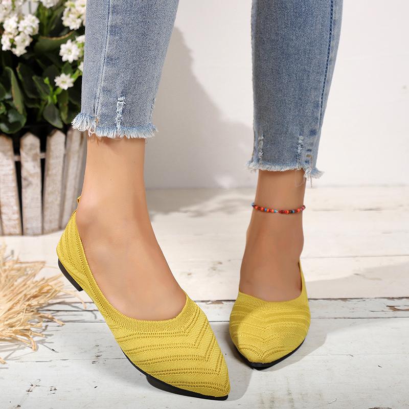 Cheese Shoes Dames Puntige Teen Platte Schoenen Effen Kleur Gebreide Instappers Casual Ademende Ballet Flats Dames Platte Schoenen Loafers Dames 37 zwart