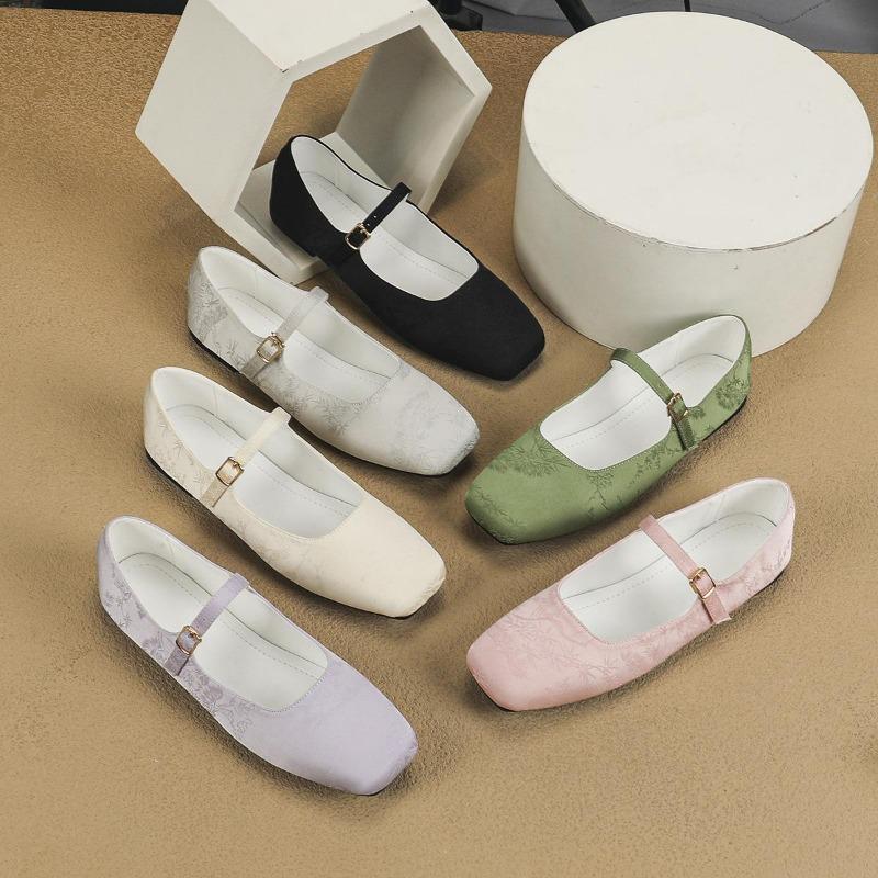 GtimeShoes Mary Jane-schoenen voor dames, ballerina's, bloemengesp, vierkante neus, platte schoenen, wandelschoenen, enkelbandschoenen, comfortabele instapschoenen voor dames 35 zwart