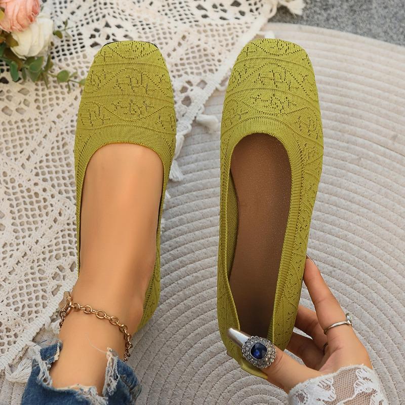 Stride Haven Dames Puntige Teen Platte Schoenen Effen Kleur Gebreide Instappers Casual Ademende Ballet Flats Dames Platte Schoenen Loafers Dames 36 wit