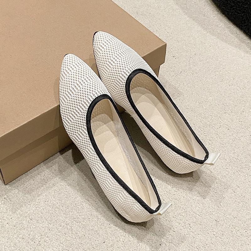 Tread Trend Dames Puntige Teen Platte Schoenen Effen Kleur Gebreide Instappers Casual Ademende Ballet Flats Dames Platte Schoenen Loafers Dames 36 lichtgrijze kleur