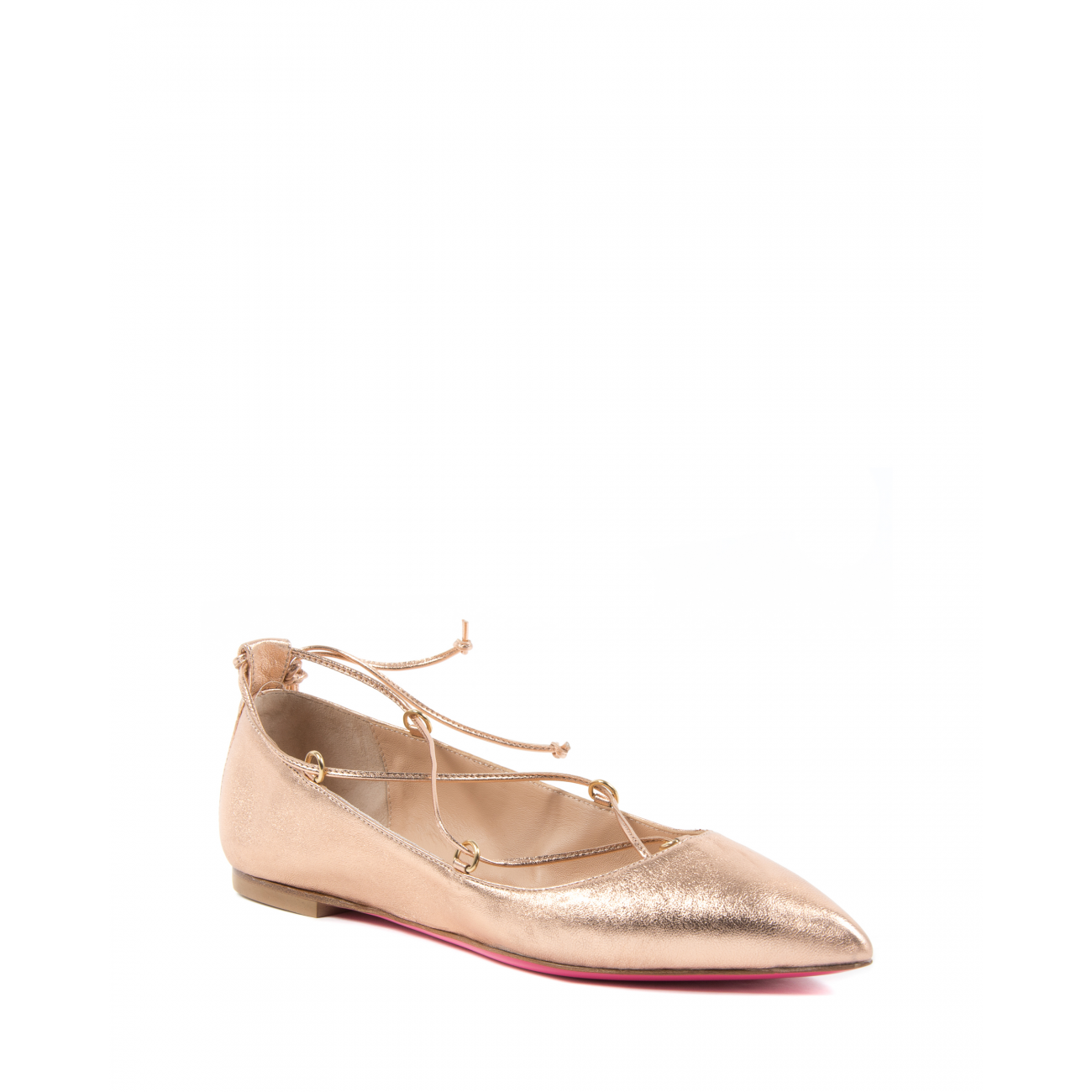 Dee Ocleppo Ballerina's  Rose Gouden Lederen Ballerina Flats LaceUp Stijl