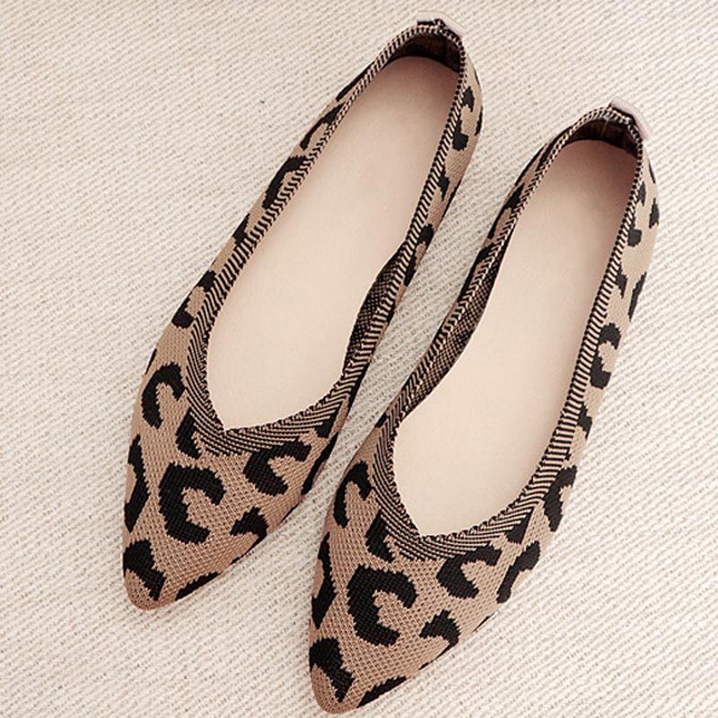 Super maller 2022 Mode Ademend Luipaard Mesh Ballet Flats Puntschoen Slip Op Loafers Vrouwen Casual Zachte Rubberen Zool Bootschoenen 40 rood