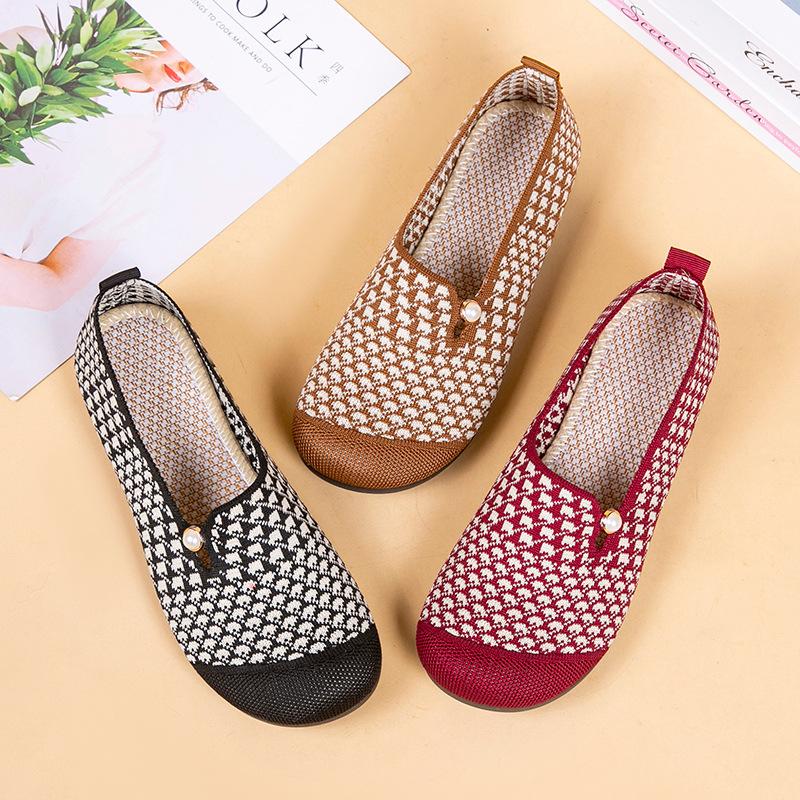 Umsif Dames Casual Slip-on Lichtgewicht Gebreide Flats Wandelschoenen Ronde Neus Loafers Ademende Lage Top Platte Schoenen Comfortabele Kledingschoenen voor Dames 35 zwart