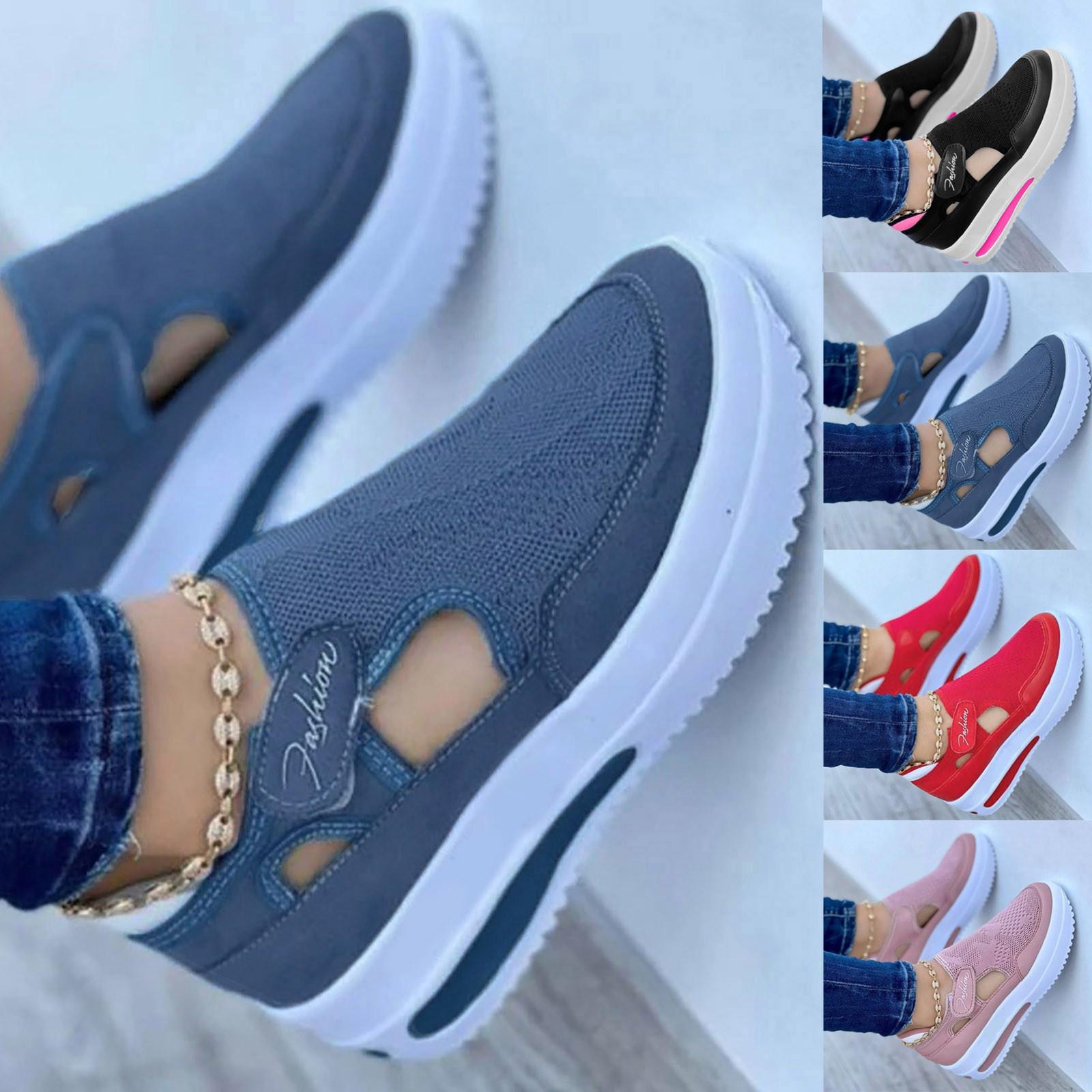 Zhengfuzhihai Uitgeholde damesschoenen van mesh, schoenen, platte, ademende schoenen 36 zwart
