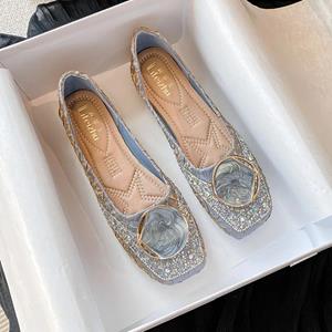 Best Shoe Boutique Plus Grote Maat Platte Schoenen Vierkante Teen Lock Flats Vrouwelijke Casual Vrouwen Schoenen Zachte Zool Glitter Vrouw Flats Nieuwe Grote Maat Flats 2024 35 abrikoos