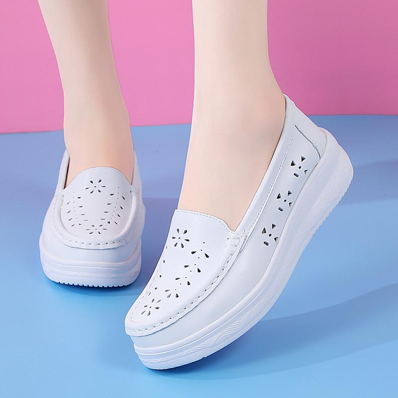 Lfy shoes Dames Platform Loafers Casual Elegant Zwart Koe Leer Dames Hoogte Toenemende Dikke Zool Schudschoen 35 zwart