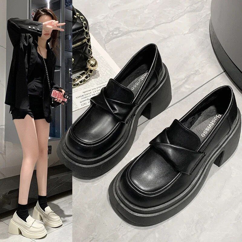 BeautyFeet Damespompen Mary Janes Slip-on hoge hakken Ronde neus Oxford schoenen voor dames Stevige platformschoenen 35 zwart