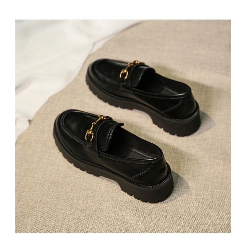 BEYIII2 Platform Loafers Dames Enkellaags Schoenen Kleine Leren Schoenen Jk Schoenen Herfst Nieuwe Britse Retro Metalen Mond Zachte Bodem 35