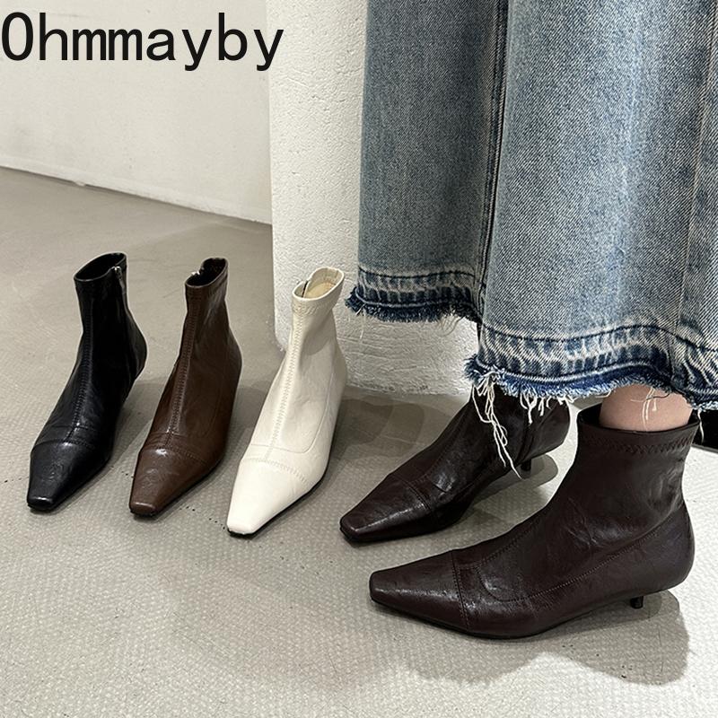Versatile shoes Lente Herfst Vrouwen Enkellaarsjes Mode Puntige Teen Korte Laarsjes Dames Elegante Lage Hakken Botas De Mujer 35