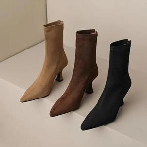 Soulstride Footwear Hub Vrouwen Stretch Enkellaarsjes Sexy Puntige Teen Korte Botas Schoenen Mode Feesten Stiletto Hoge Hak Sokken Botas Botas De Mujer 2024 34 zwart