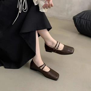 Soulstride Footwear Hub 2024 Hot Selling Fashion Dames Platte Schoenen Effen Kleur Eenlijns Gesp Lage Hak Ronde Neus Ondiepe Mond Dames Platte Schoenen 35 zwart