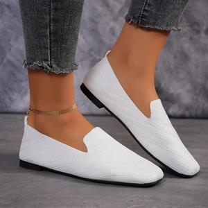 Soulstride Footwear Hub 2024 Effen Kleur Vierkante Neus Mesh Loafers Ondiepe Dames Flats Schoenen Zachte Bodem Gebreide Ballet Flats Schoenen Casual Slip-on Schoenen 36 beige