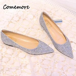 Framont Fashion House Comemore Fashion Elegante Zilveren Bling Glitter Flats Vrouwen Casual Puntige Platte Pumps Nieuwe Feestjurk Pailletten Schoenen Plus Maat 44 35 champagne