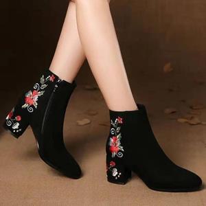 Fashion Footwear Hub Comemore Dames Enkellaarsjes Hoge Herfst En Winter Warme Katoenen Schoenen Dames Suède Mid-hak Geborduurde Mid-tube Laarsjes Vrouw 40 35 zwart