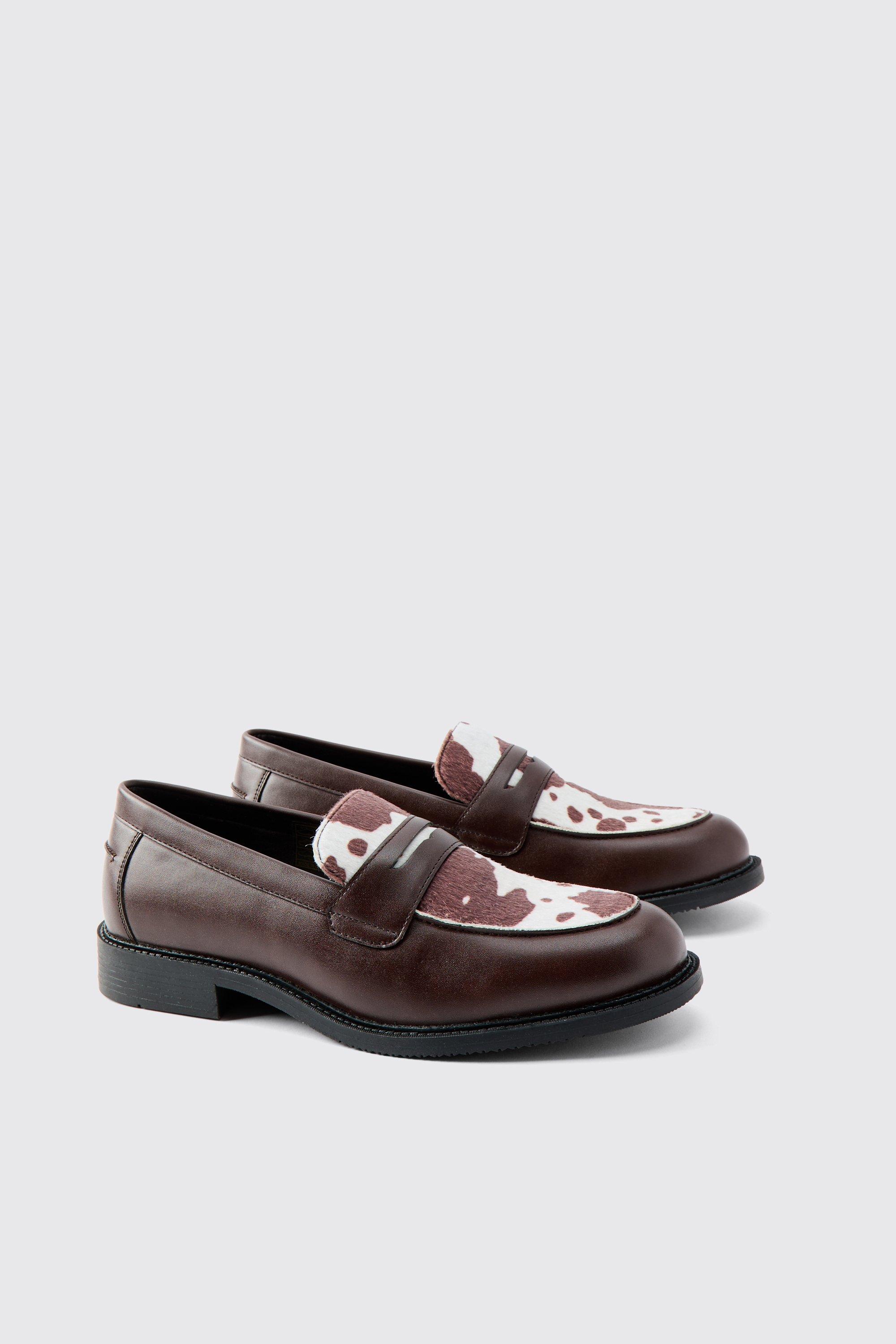 Boohoo Nep Koeienhuid Loafers, Brown