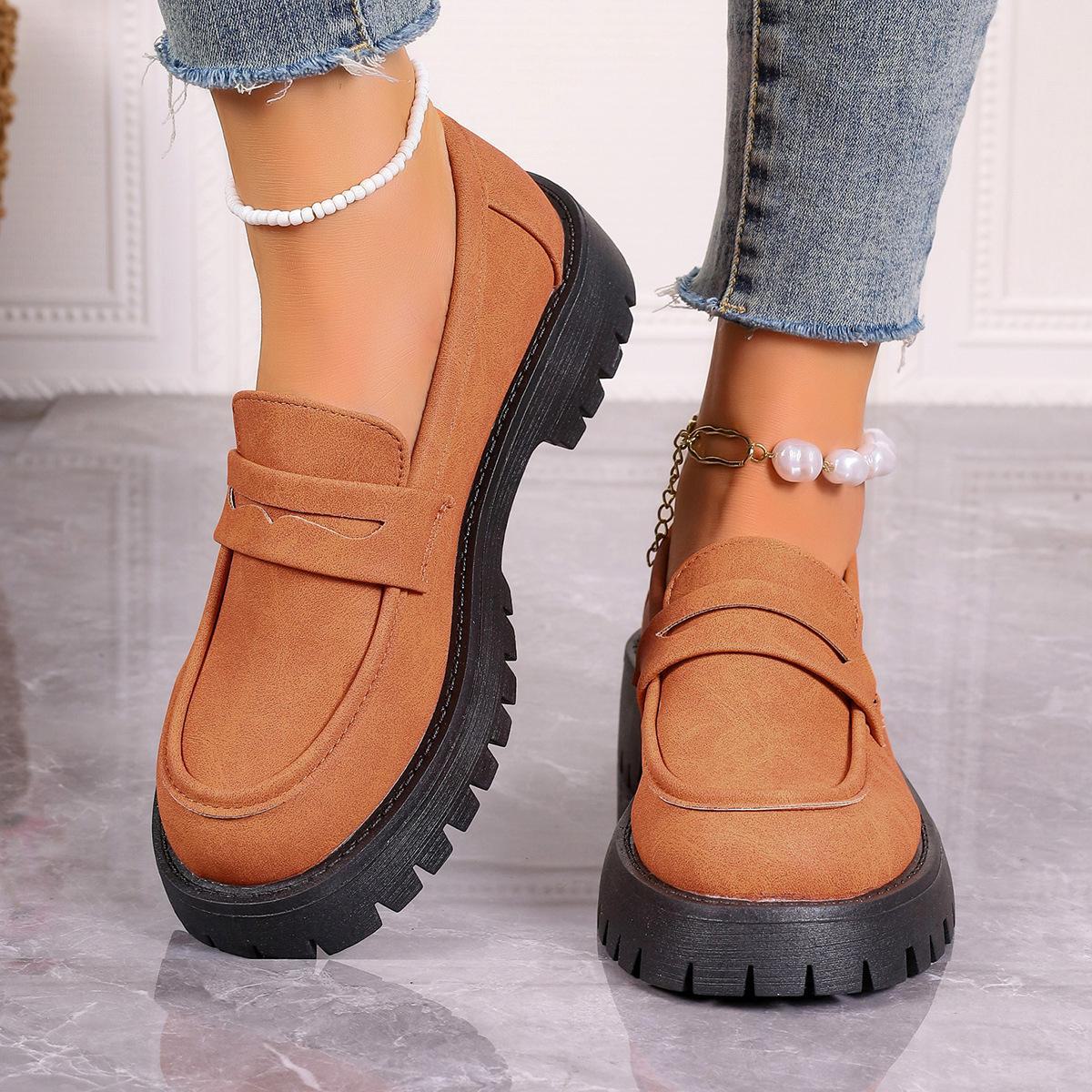Shoes Arena Retro Britse damesloafers uit de herfst van 2024 - Comfortabel, casual met dikke hakken en zolen, verkrijgbaar in grote maten. 37 grijs