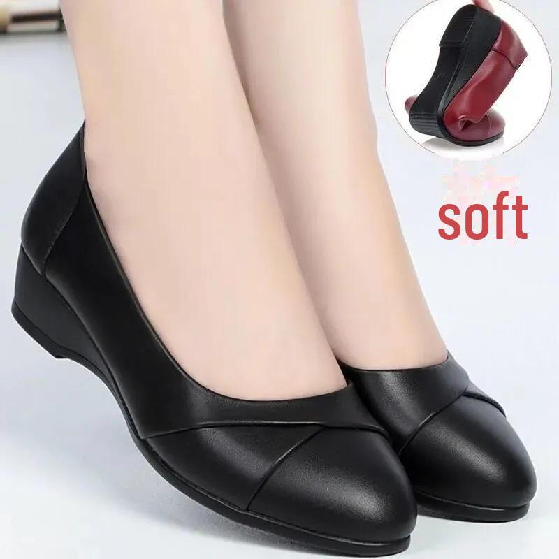 AI Supermarket Zachte leren antislip comfortschoenen voor dames 886, 35 zwart
