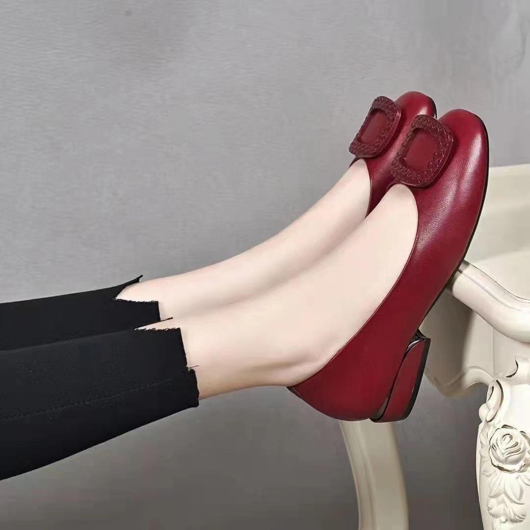 LAOHU Zachte PU-leren damesschoenen met lage hak, ondiepe mond, comfortabele pumps met hakken, kleine leren damesschoenen 41 zwart