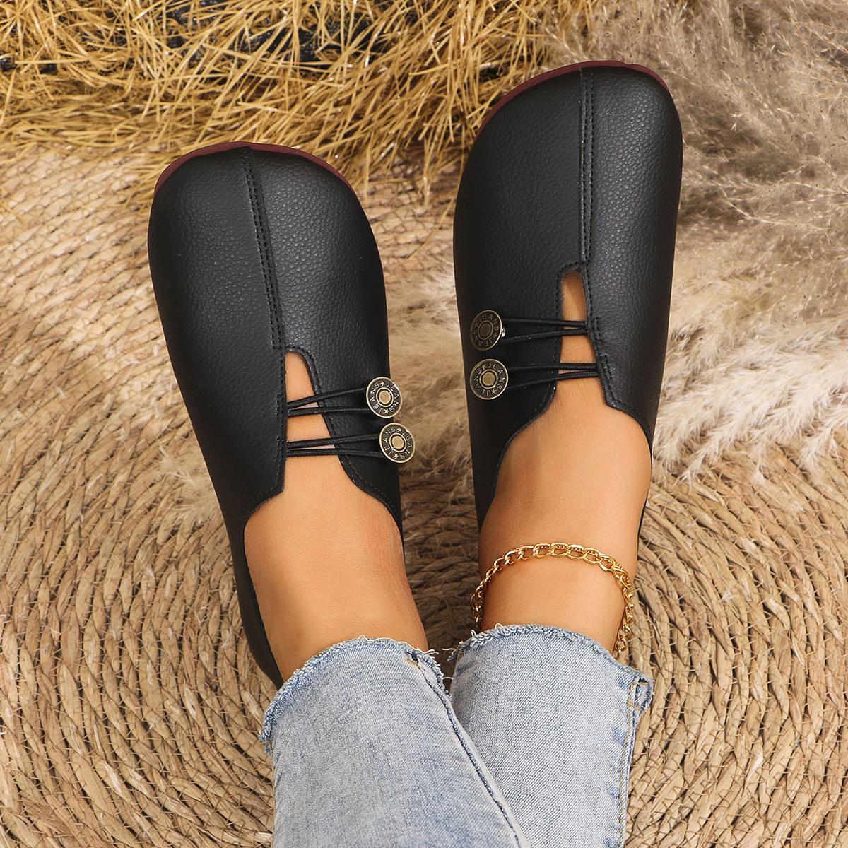 Doran Zomerse zachte leren platte zool casual schoenen dames ronde neus ondiepe mond pedaal grote maten damesschoenen 43 wit