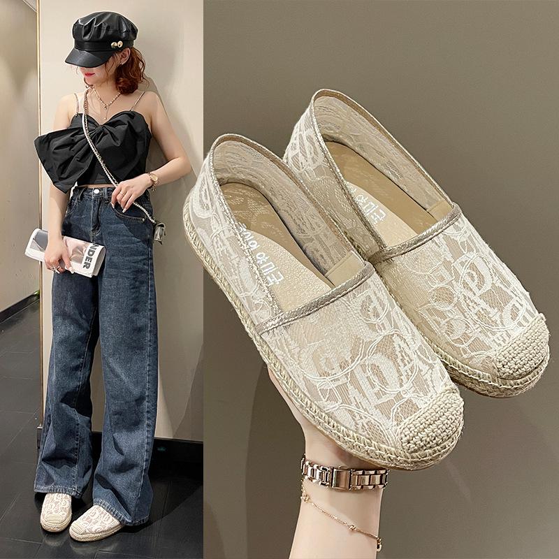 Globex Dames Lace Mesh Straw Fisherman Shoes - Lente/Zomer 2023: Comfortabele, ademende, instapschoenen voor casual gebruik 37 vuilwit
